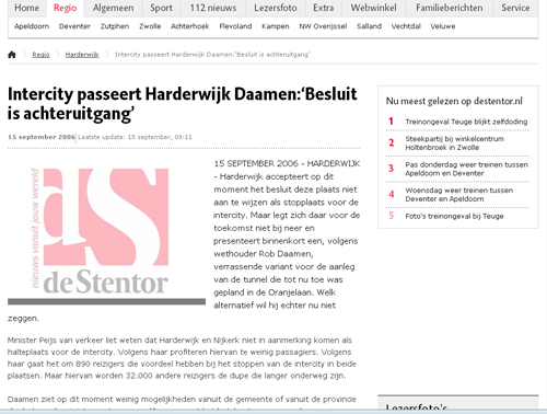 intercity-passeert-harderwijk  Daamen - beluist is achteruitgan -titel Stentor 15 sept 2006